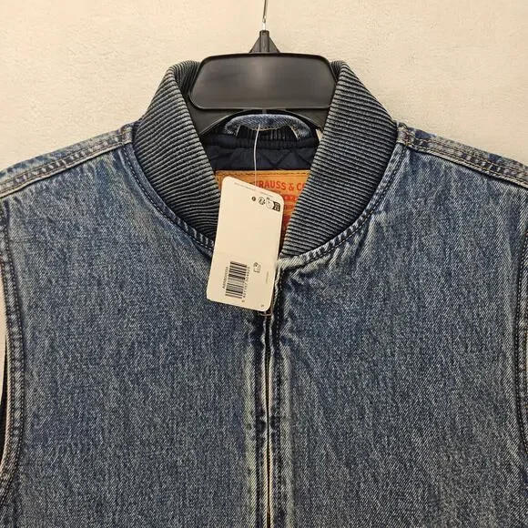 LEVI'S MEN'S SMALL DENIM QUILTED RELAXED VEST FULL ZIP VINTAGE INDIGO NWT - Picture 2 of 8